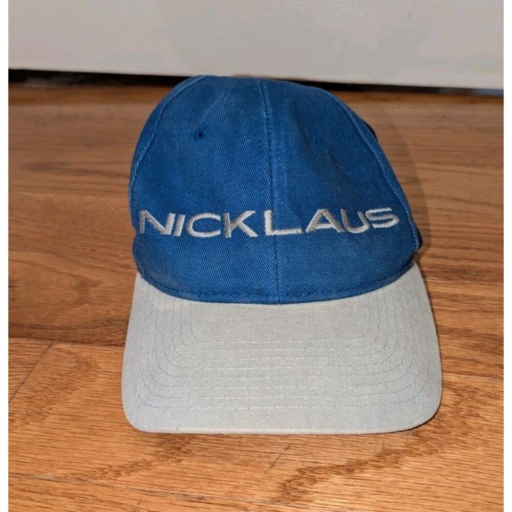 Vintage Nicklaus Men's Golf leather strapback hat Blue Grey Cotton Preppy Sporto